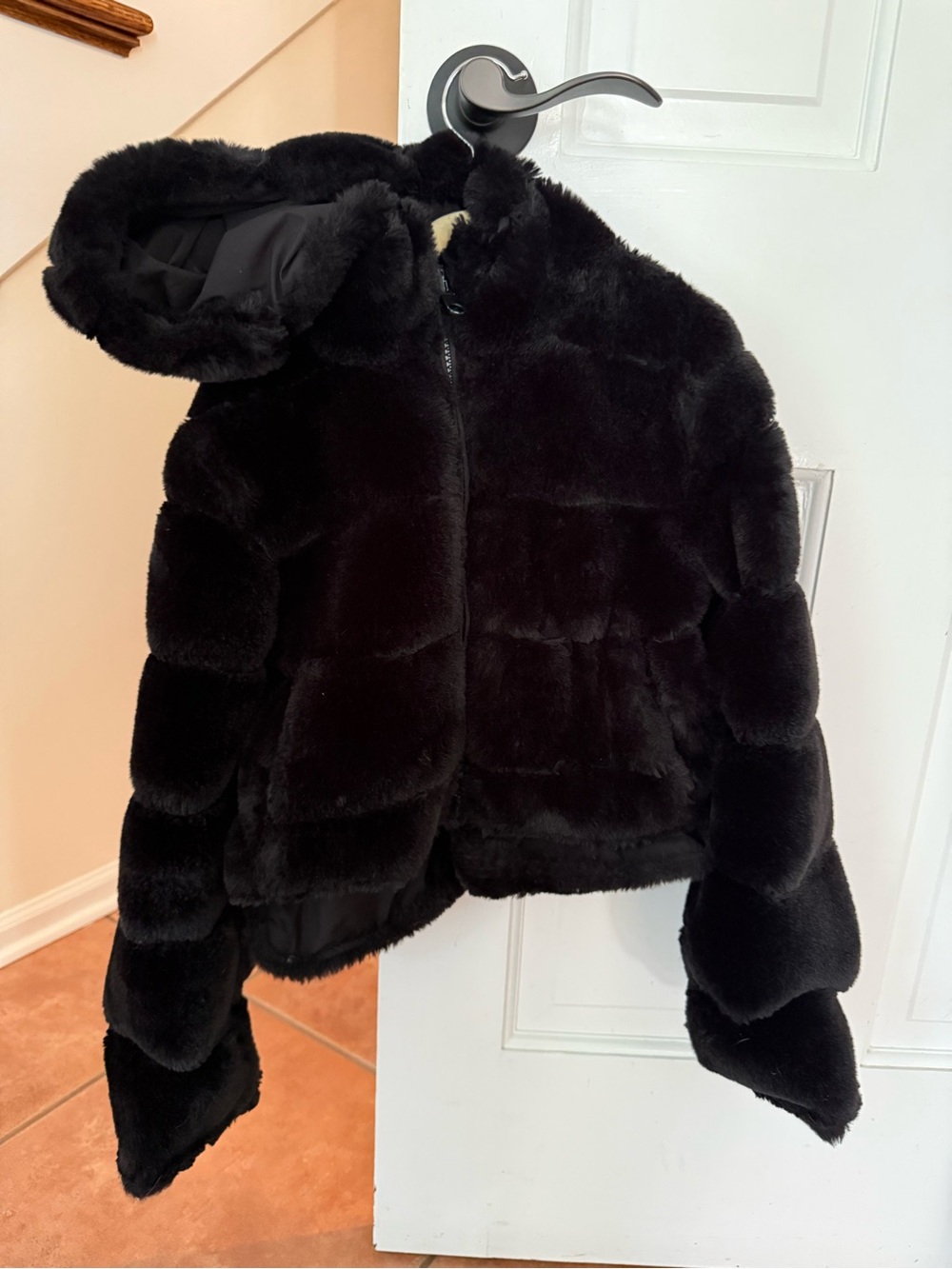 Sam Edelman Girls Reversible Faux Fur Jacket Black Hooded Size S 7/8